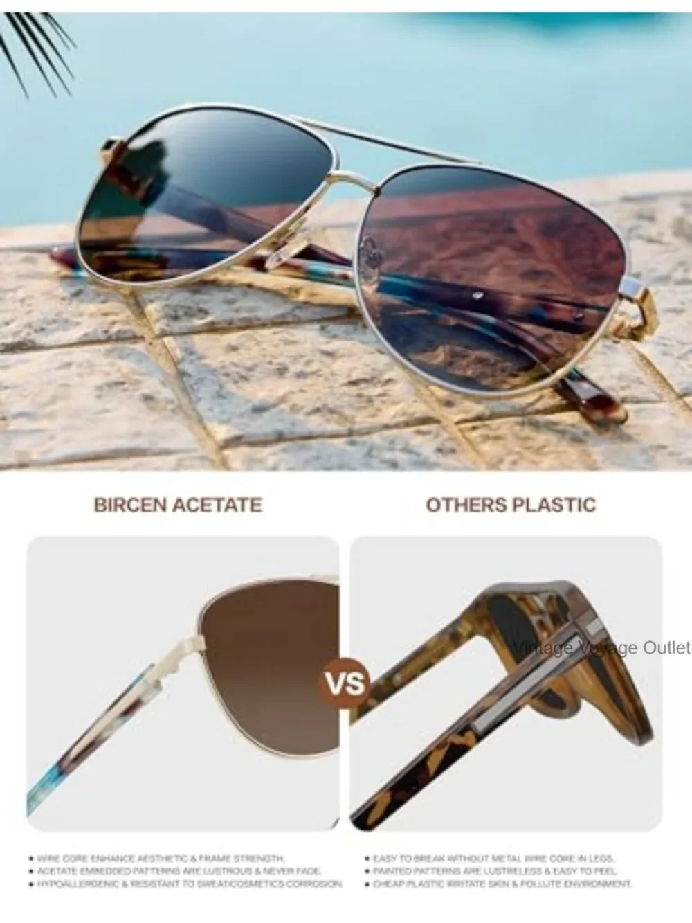 Polarized Aviator Sunglasses for Women - Acetate Frame UV400 Protection Retro